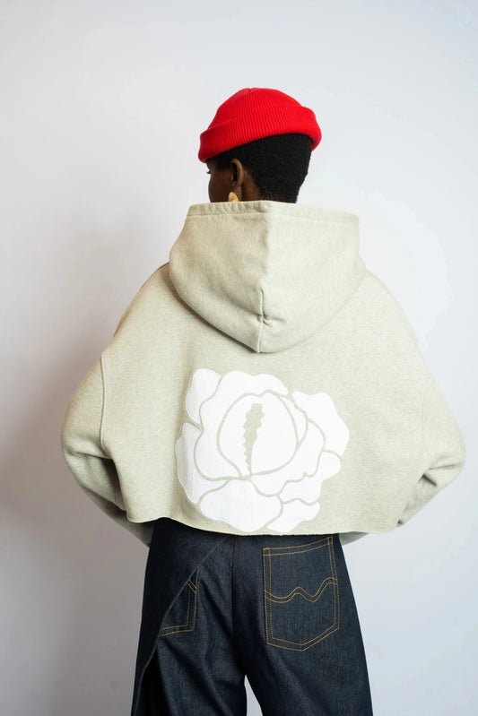 Grey Hoodie Boxy Flower rosyneclub