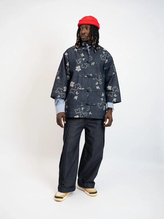 Jacke China Flowers Denim Blau