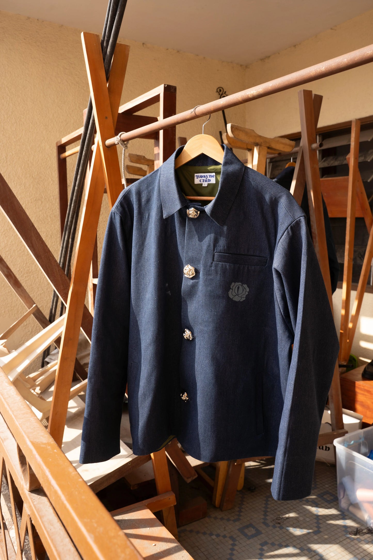 Jacket Structure Denim Blue rosyneclub