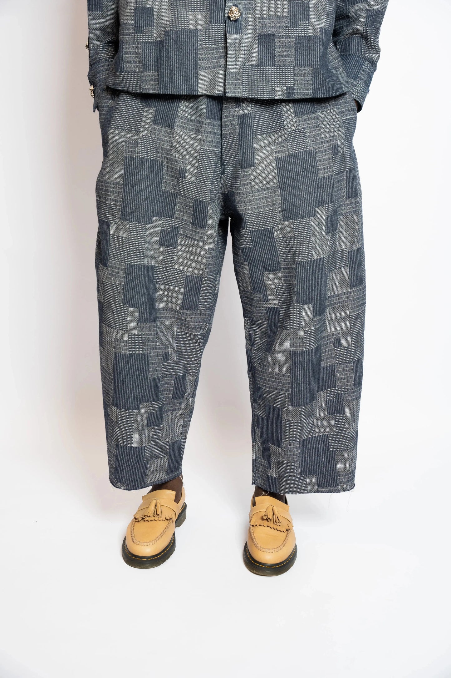 Pant Balloon 7/8 Patchwork Woven Denim Blue rosyneclub