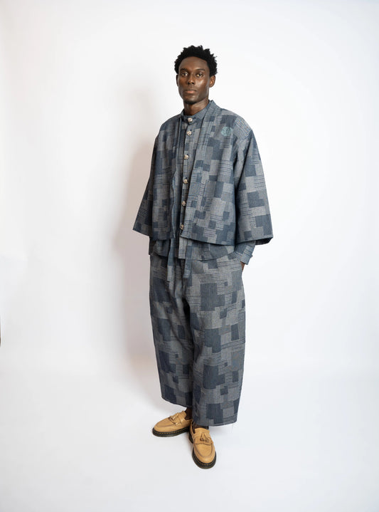 Pant Balloon 7/8 Patchwork Woven Denim Blue rosyneclub