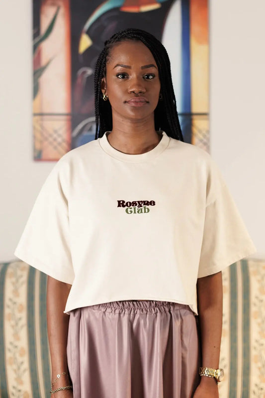 T-shirt Crop Top Flowers Beige - Rosyne Club