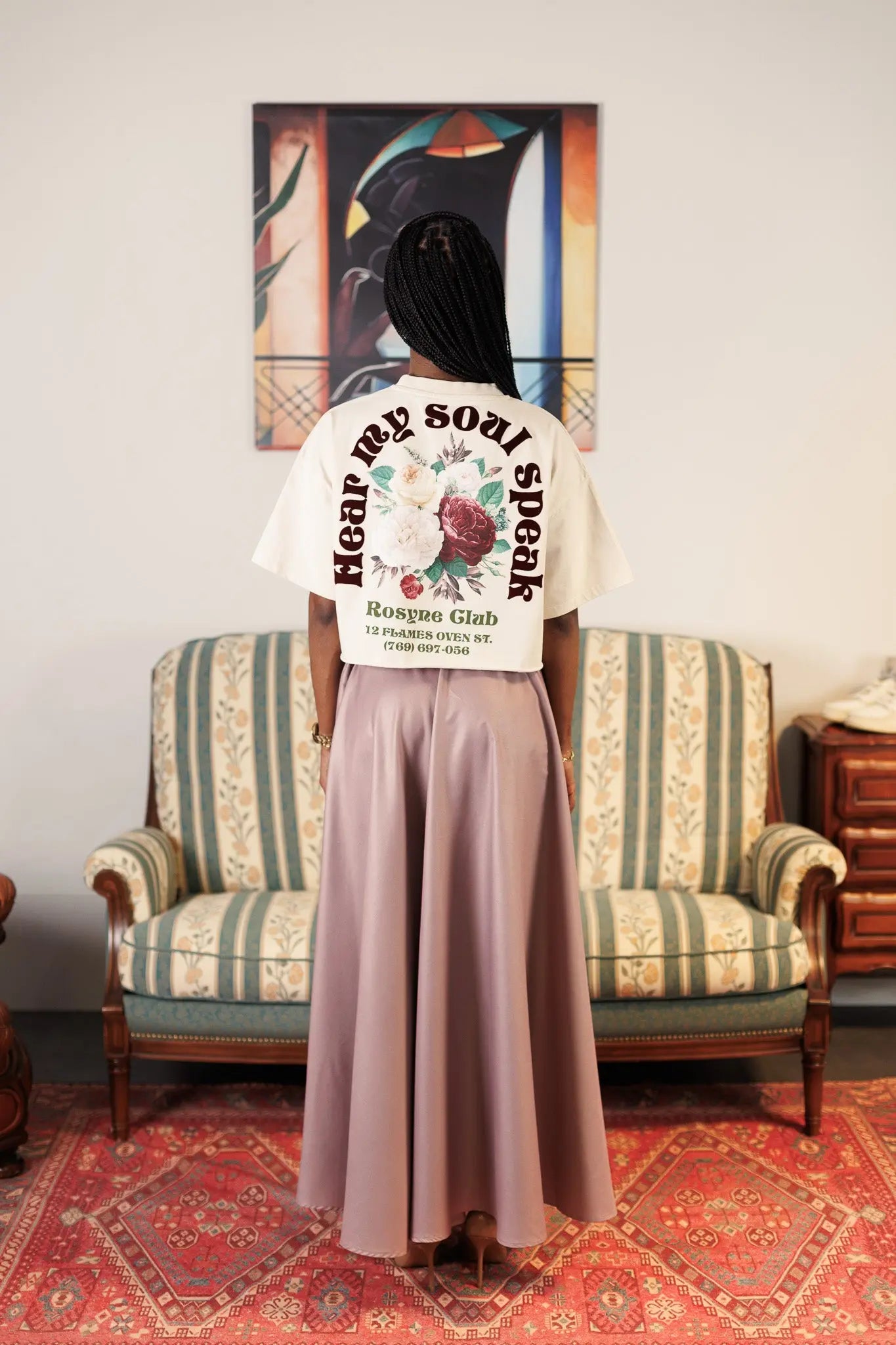 T-shirt Crop Top Flowers Beige - Rosyne Club