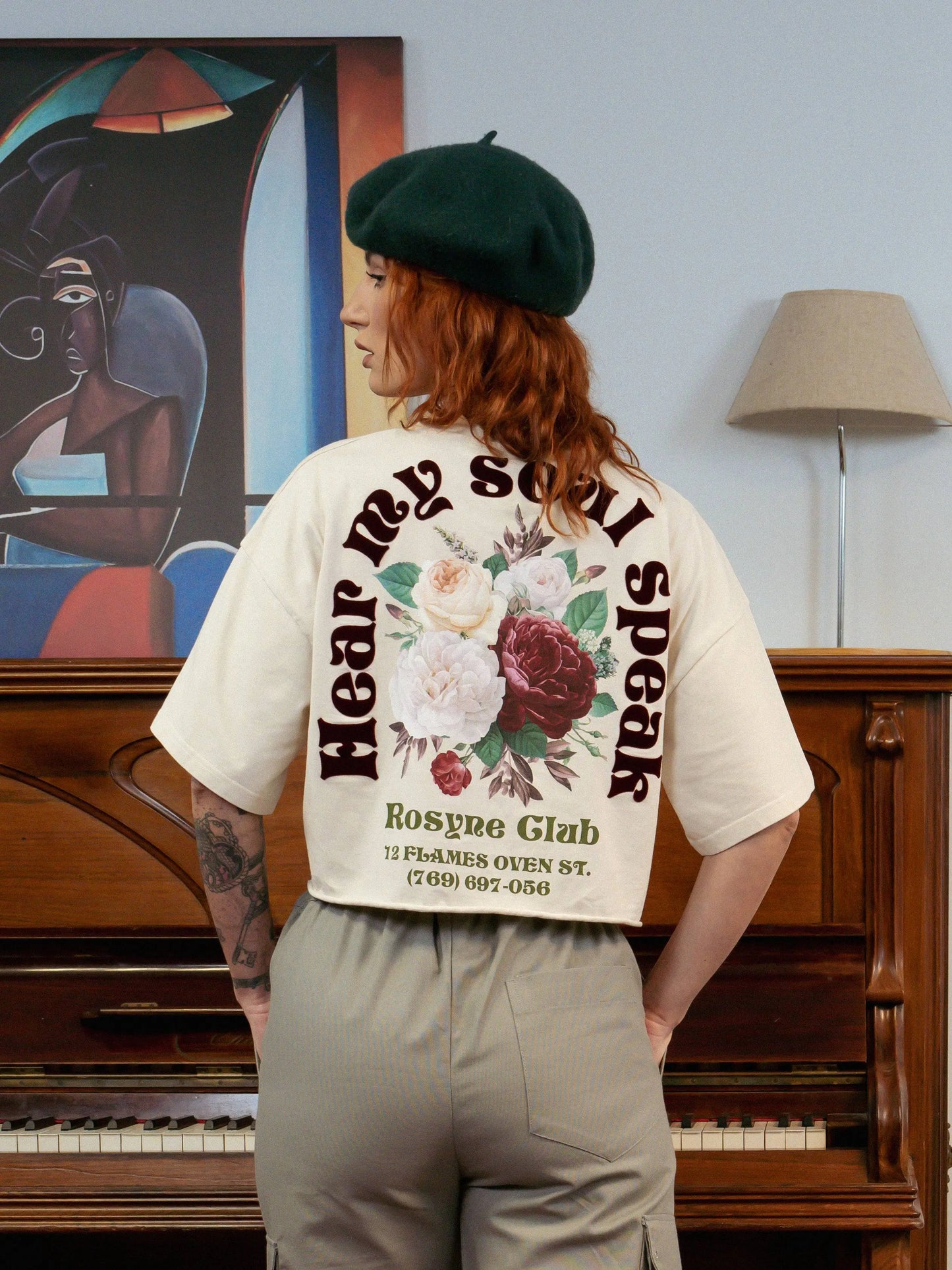 T-shirt Crop Top Flowers Beige - Rosyne Club