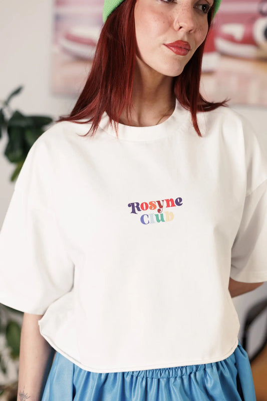 T-shirt Crop Top Impressionism White - Rosyne Club