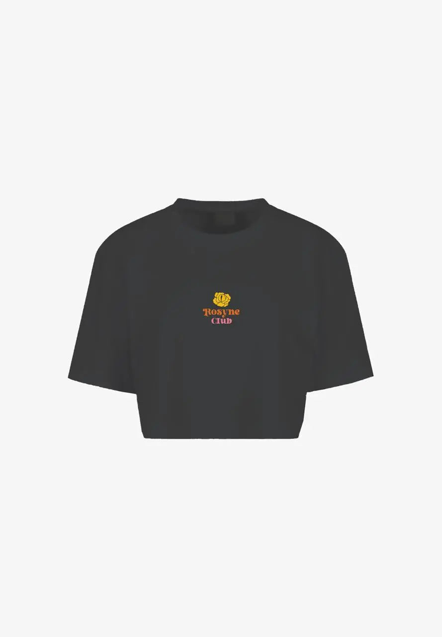 T-shirt Crop Top Oversize Flowers Black