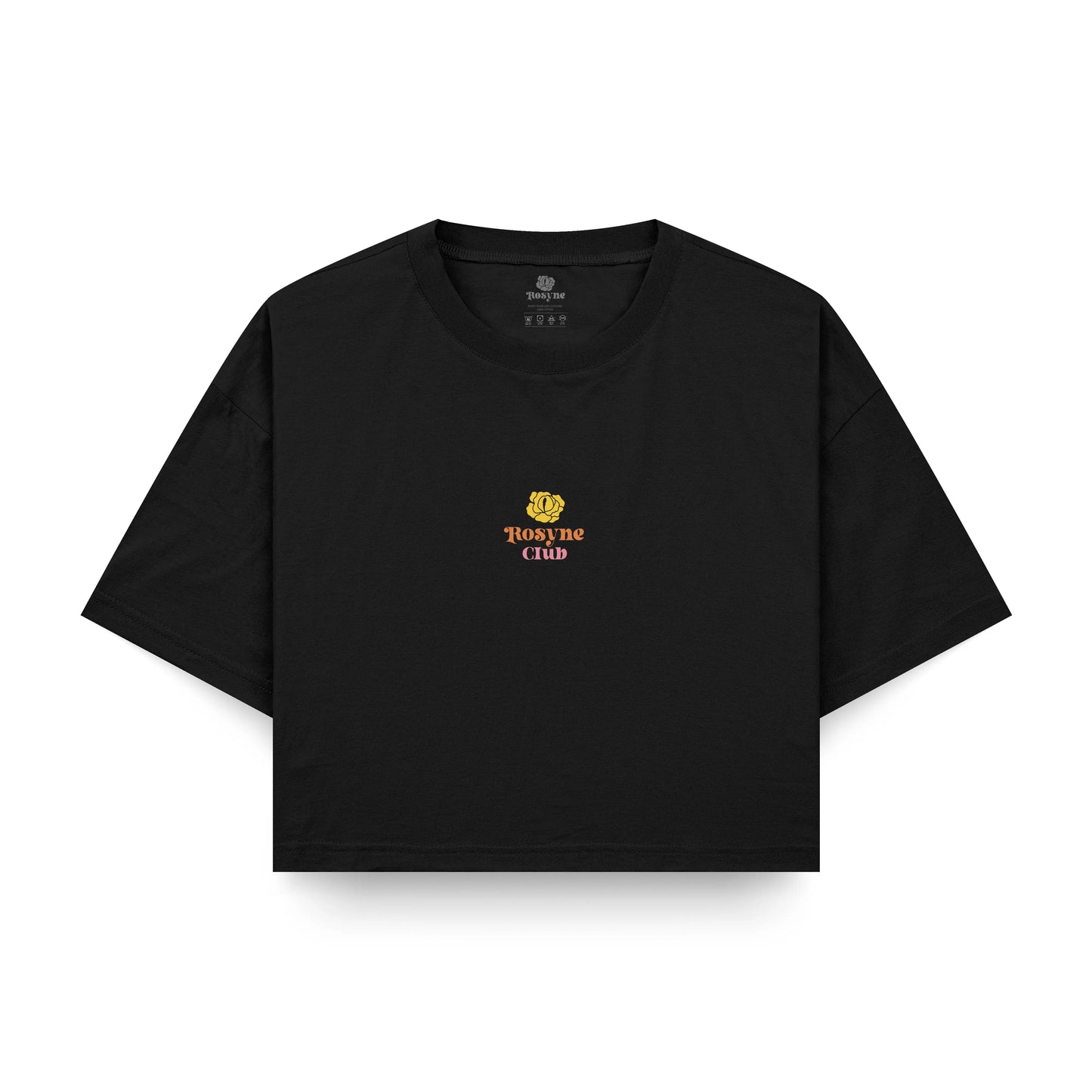 Oversized Black Crop Top T-shirt with Flowers