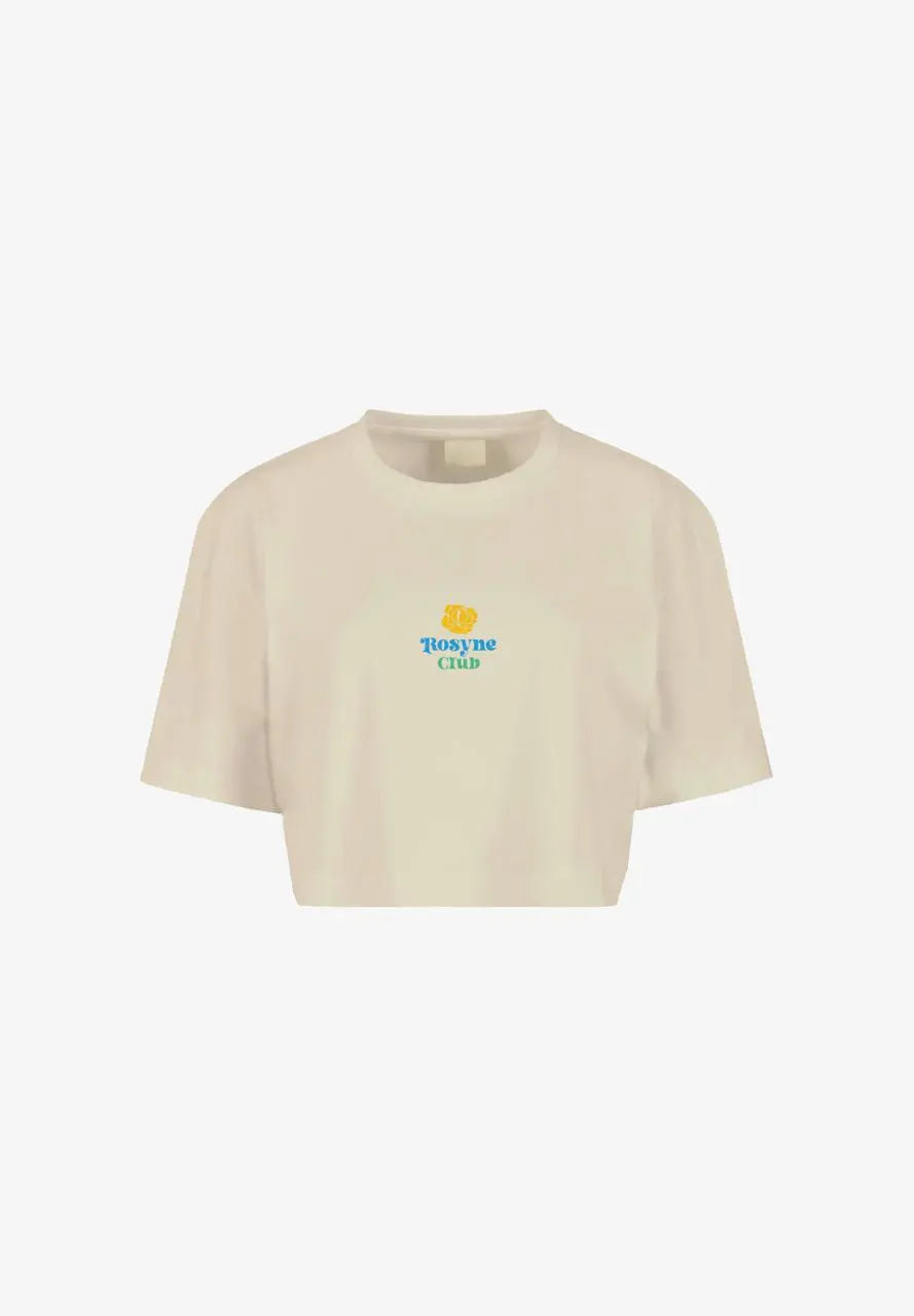 Oversized Crop Top T-shirt with Blue and Beige Flowers