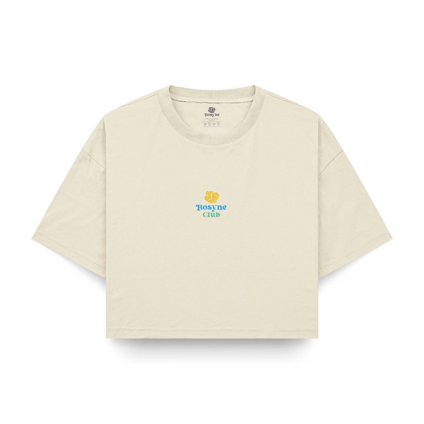 Oversized Crop Top T-shirt with Blue and Beige Flowers