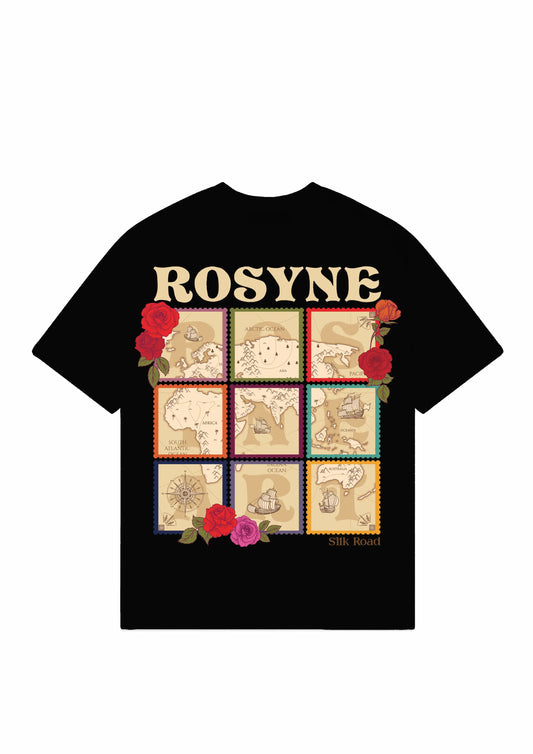 T-shirt Oversize Silk Road Map Black rosyneclub