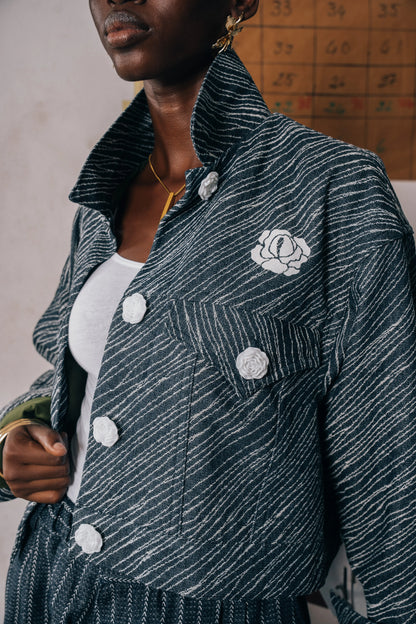 Crop Jacket Jean Blue Wave rosyneclub