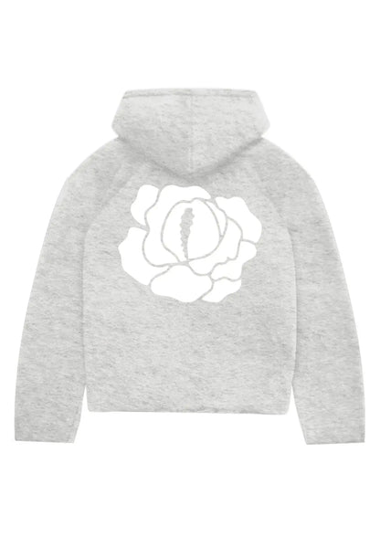 Grey Hoodie Boxy Flower rosyneclub