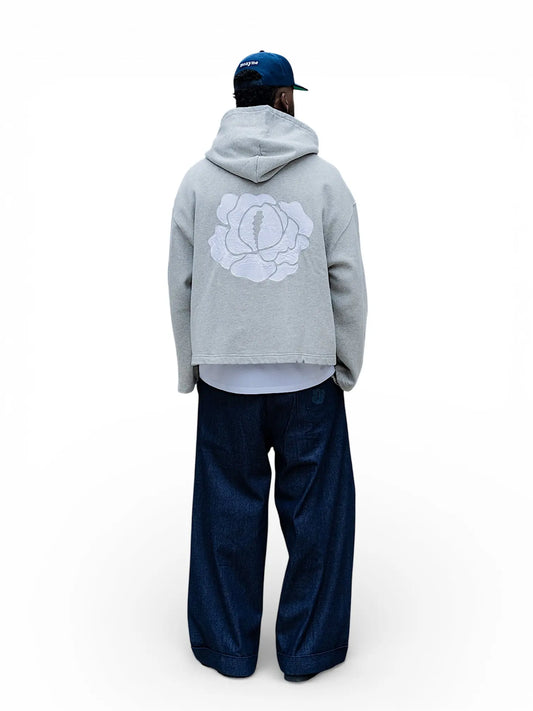 Grey Hoodie Boxy Flower rosyneclub