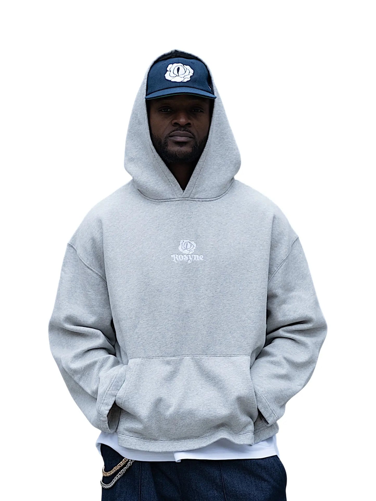 Grey Hoodie Boxy Flower rosyneclub