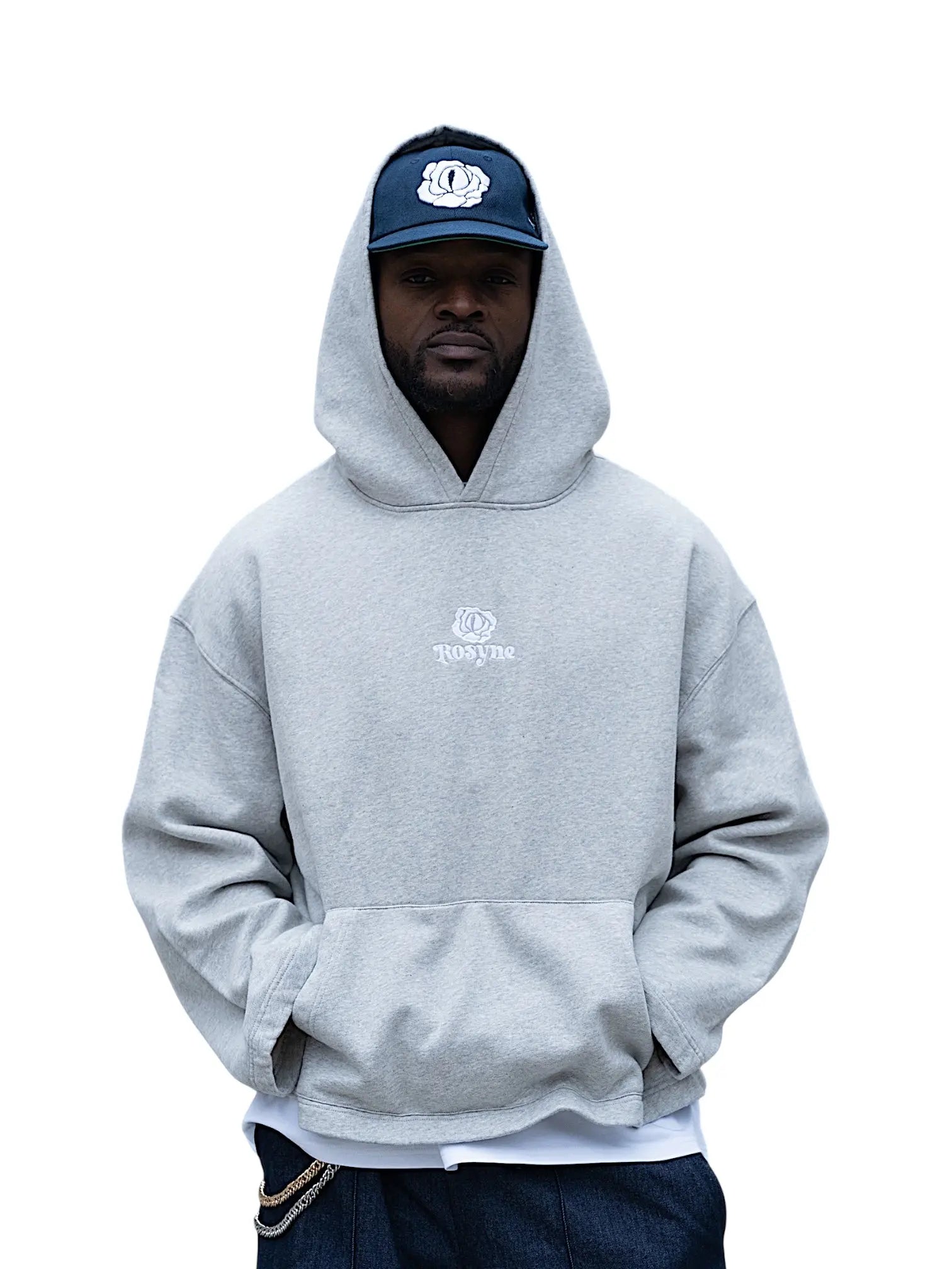 Grey Hoodie Boxy Flower rosyneclub