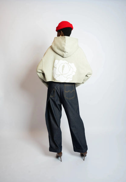 Grey Hoodie Boxy Flower rosyneclub