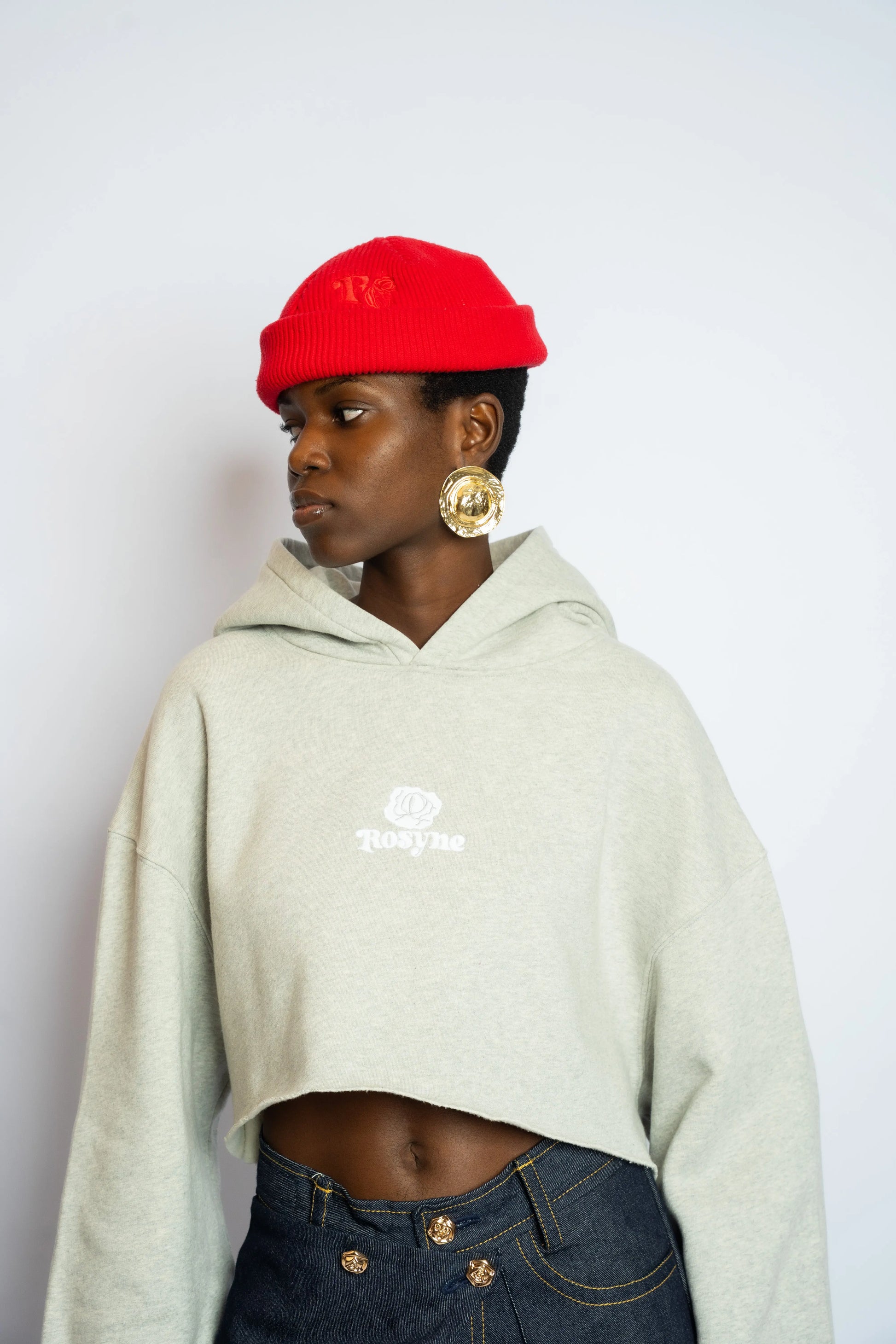 Grey Hoodie Boxy Flower rosyneclub