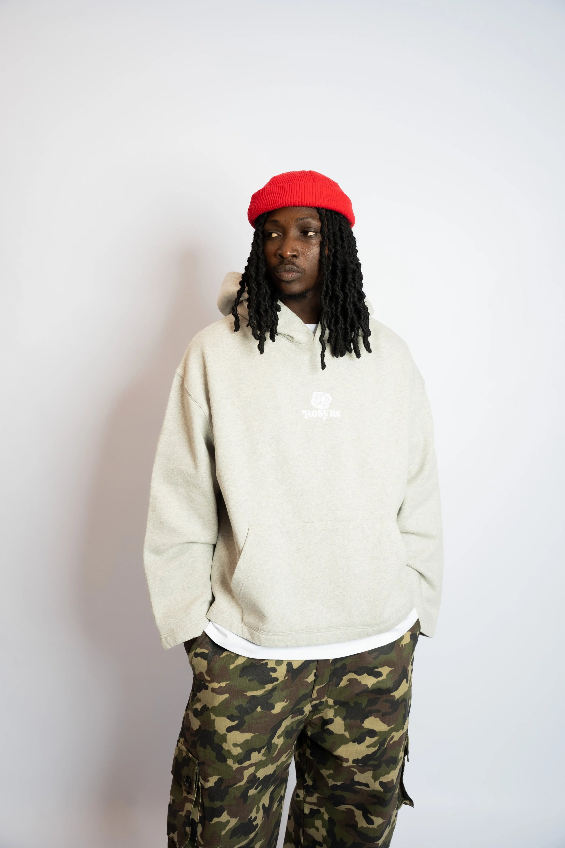 Grey Hoodie Boxy Flower rosyneclub