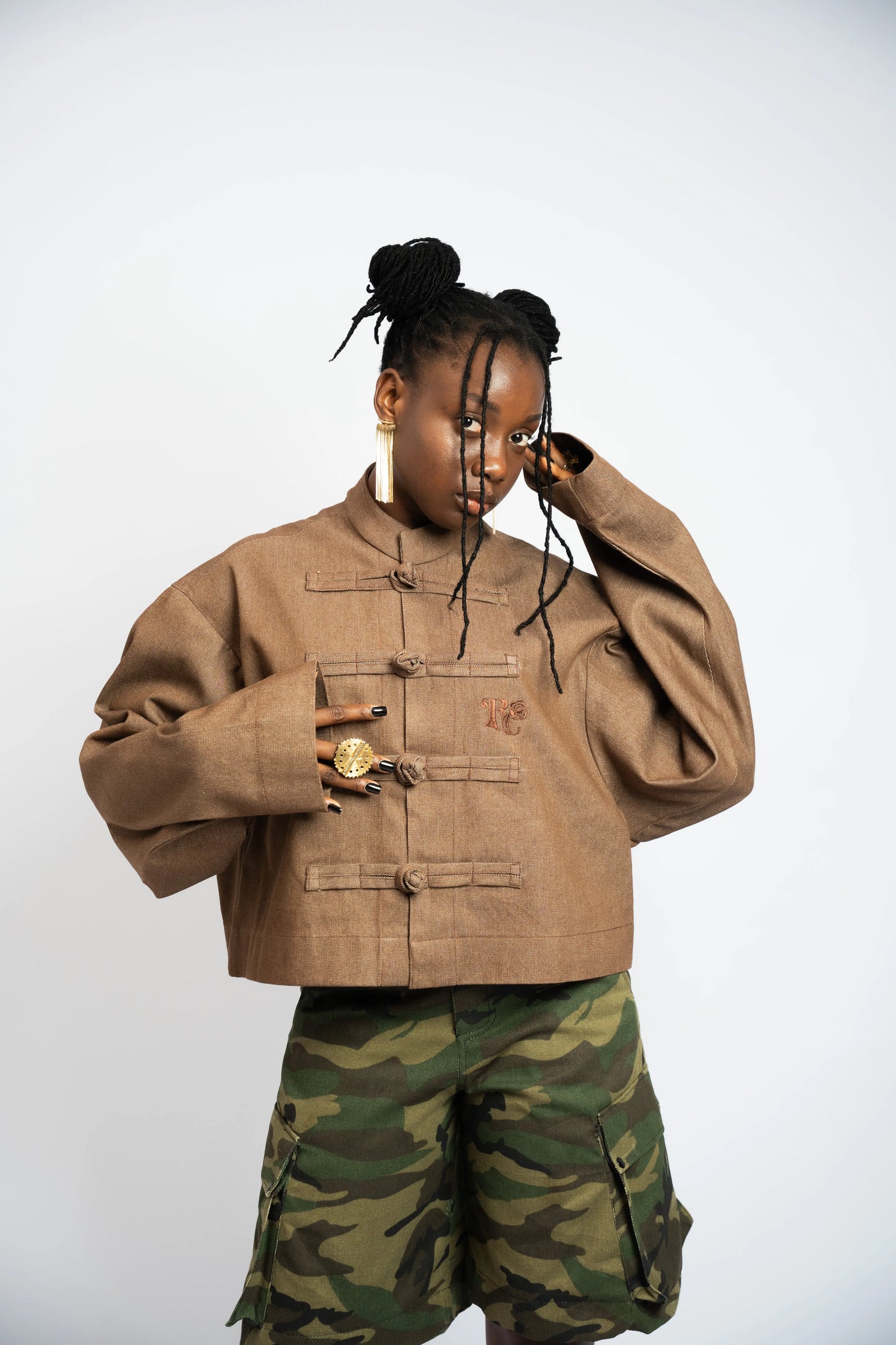 Jacket China Crop Rosyne Denim Brown