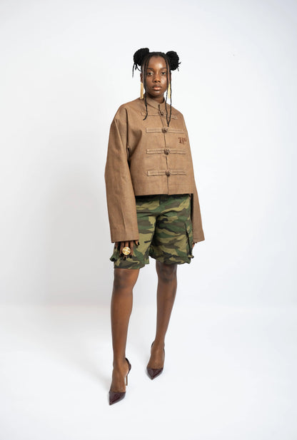 Jacket China Crop Rosyne Denim Brown