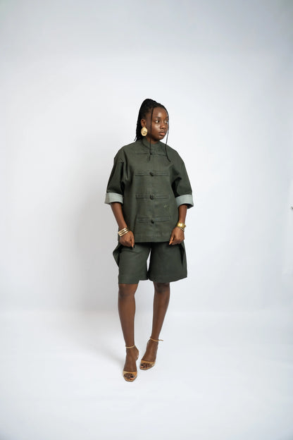 Jacket China Denim Kaki Green