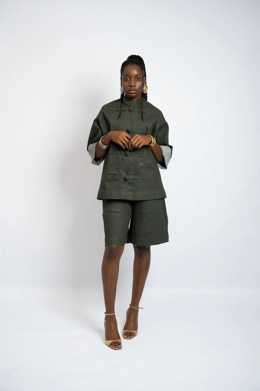Jacke China Denim Khaki Grün