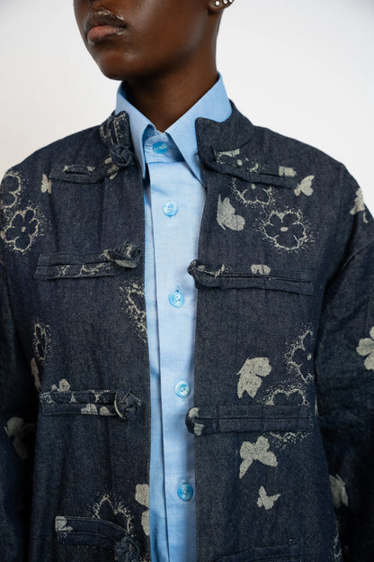 Jacke China Flowers Denim Blau