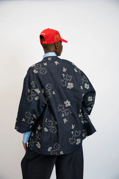 Jacke China Flowers Denim Blau