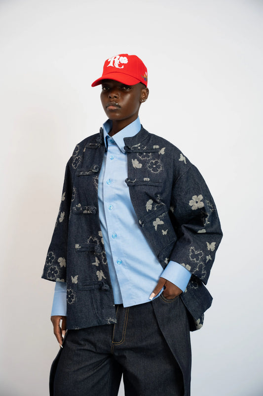 Jacke China Flowers Denim Blau