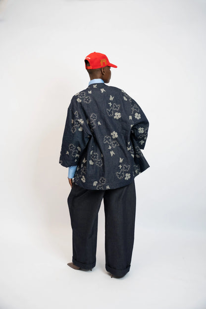 Jacke China Flowers Denim Blau