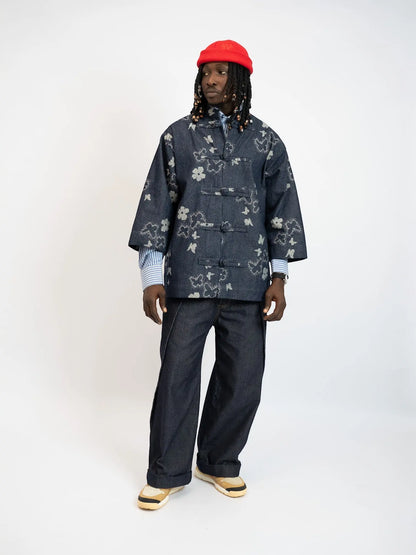 Jacke China Flowers Denim Blau