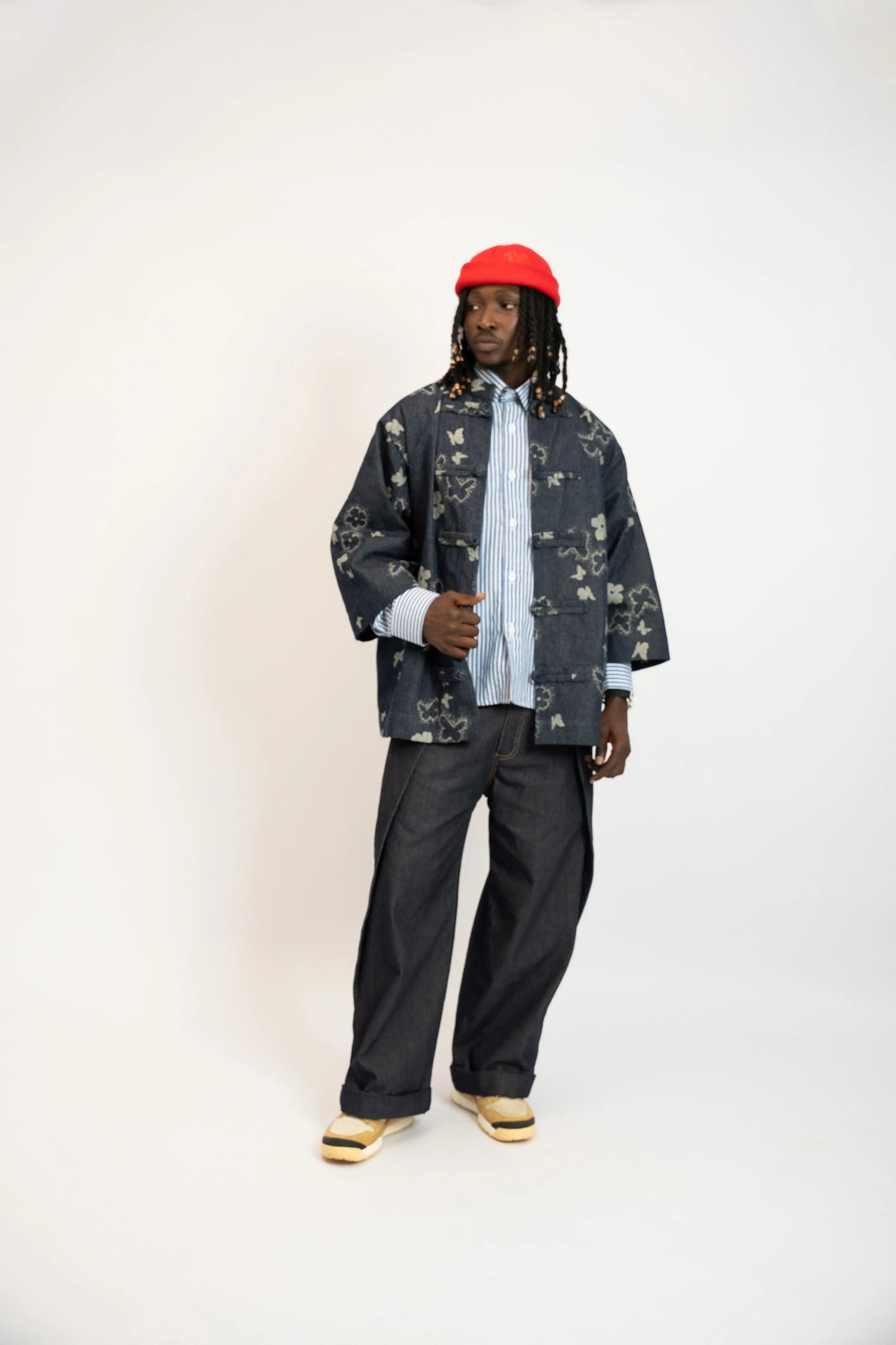 Jacke China Flowers Denim Blau