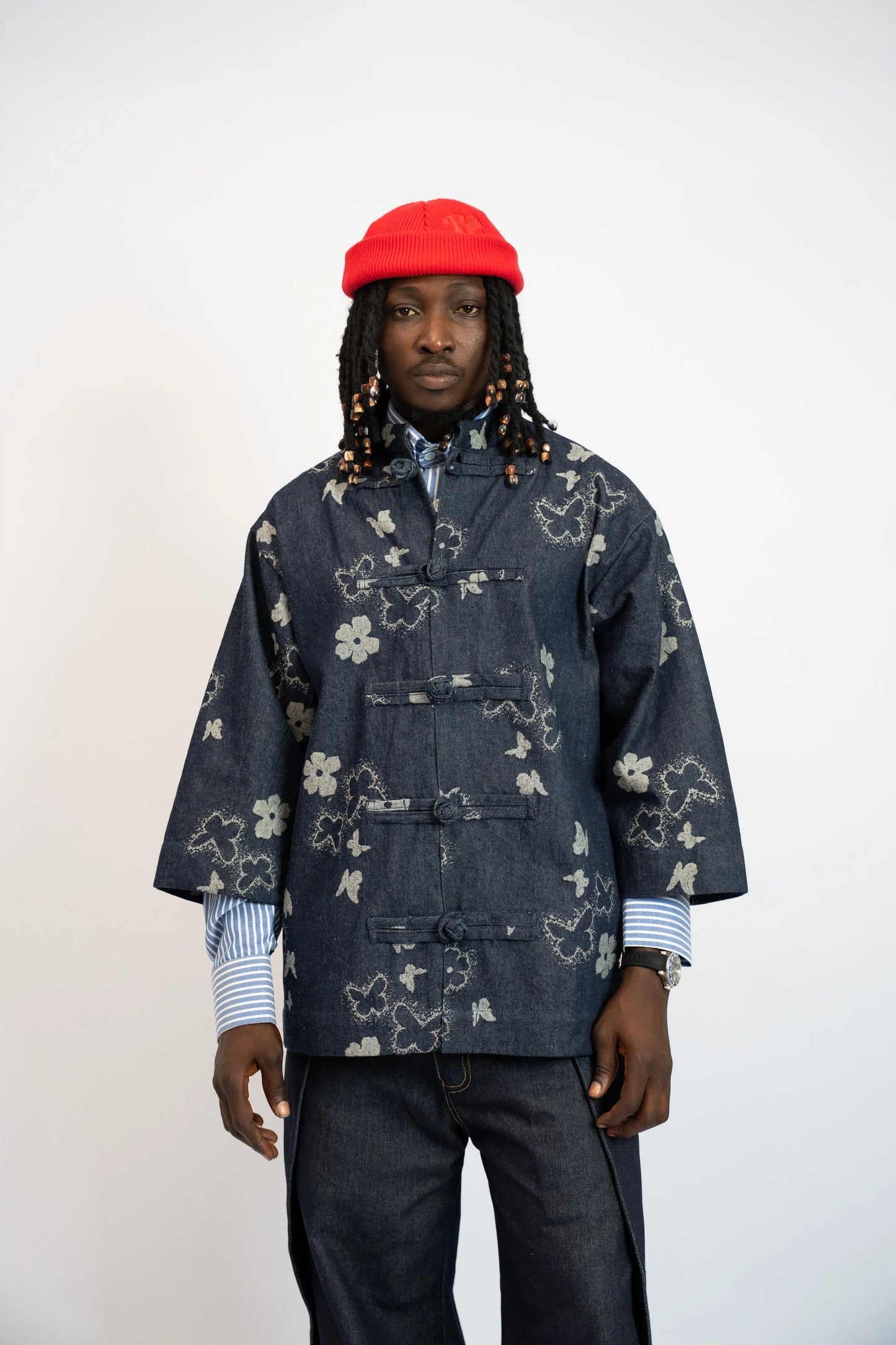 Jacke China Flowers Denim Blau