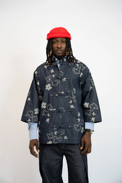 Jacke China Flowers Denim Blau
