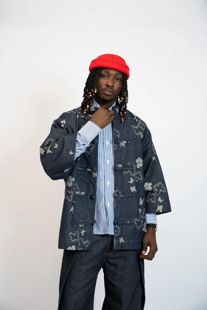 Jacke China Flowers Denim Blau