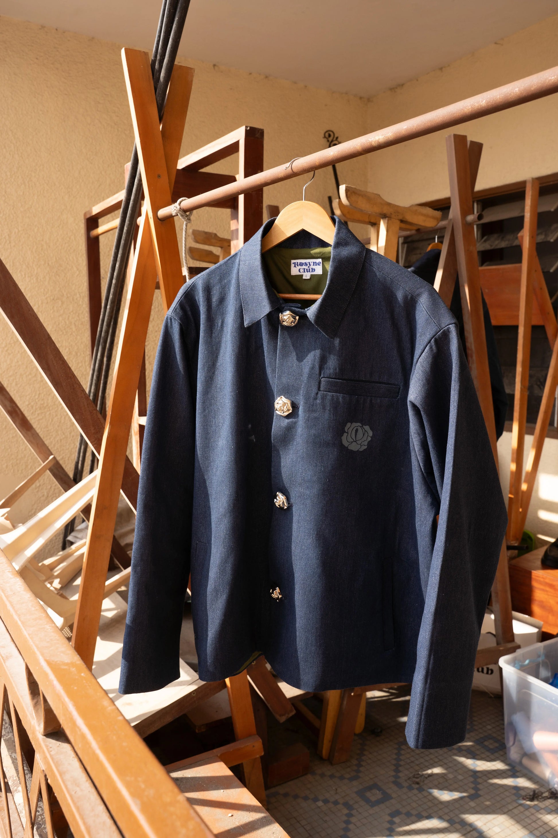 Jacket Structure Denim Blue rosyneclub
