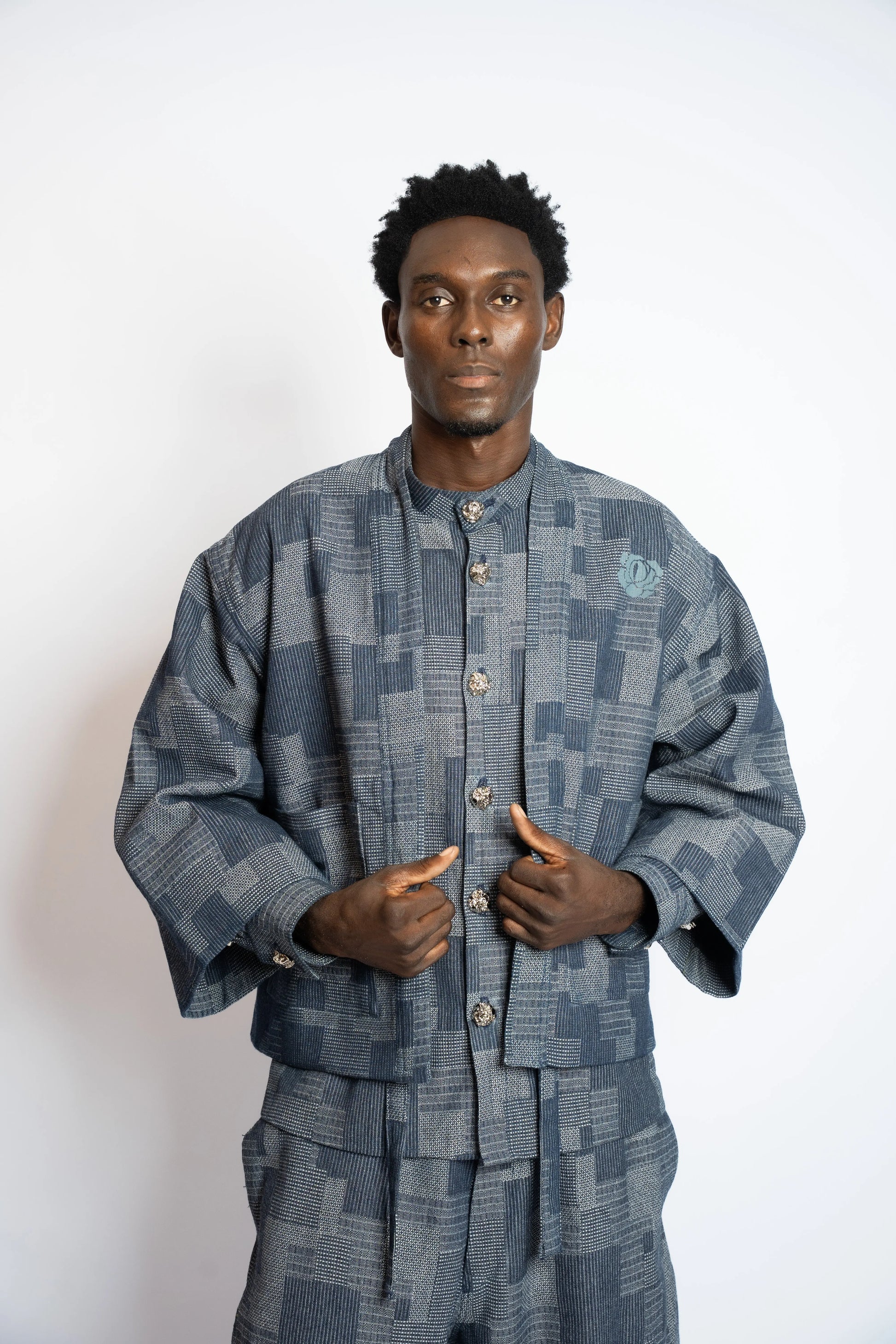 Kimono Patchwork Woven Denim Blue rosyneclub