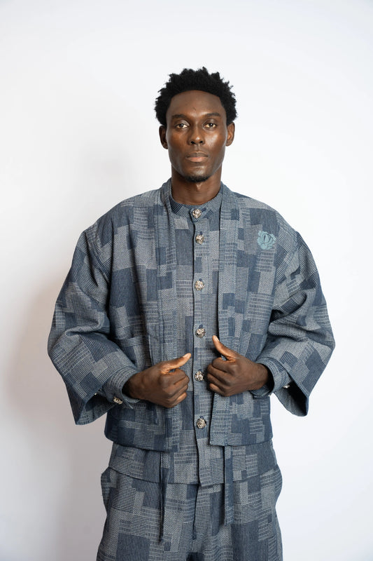 Kimono Patchwork Woven Denim Blue rosyneclub