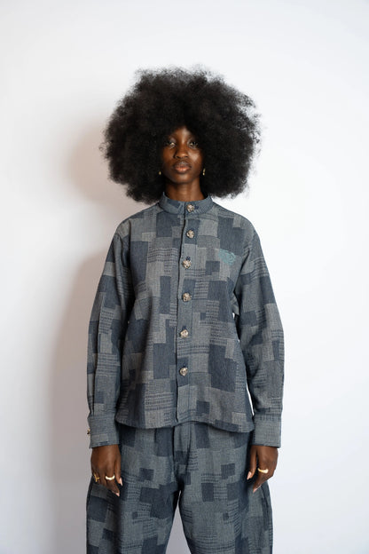 Kimono Patchwork Woven Denim Blue rosyneclub