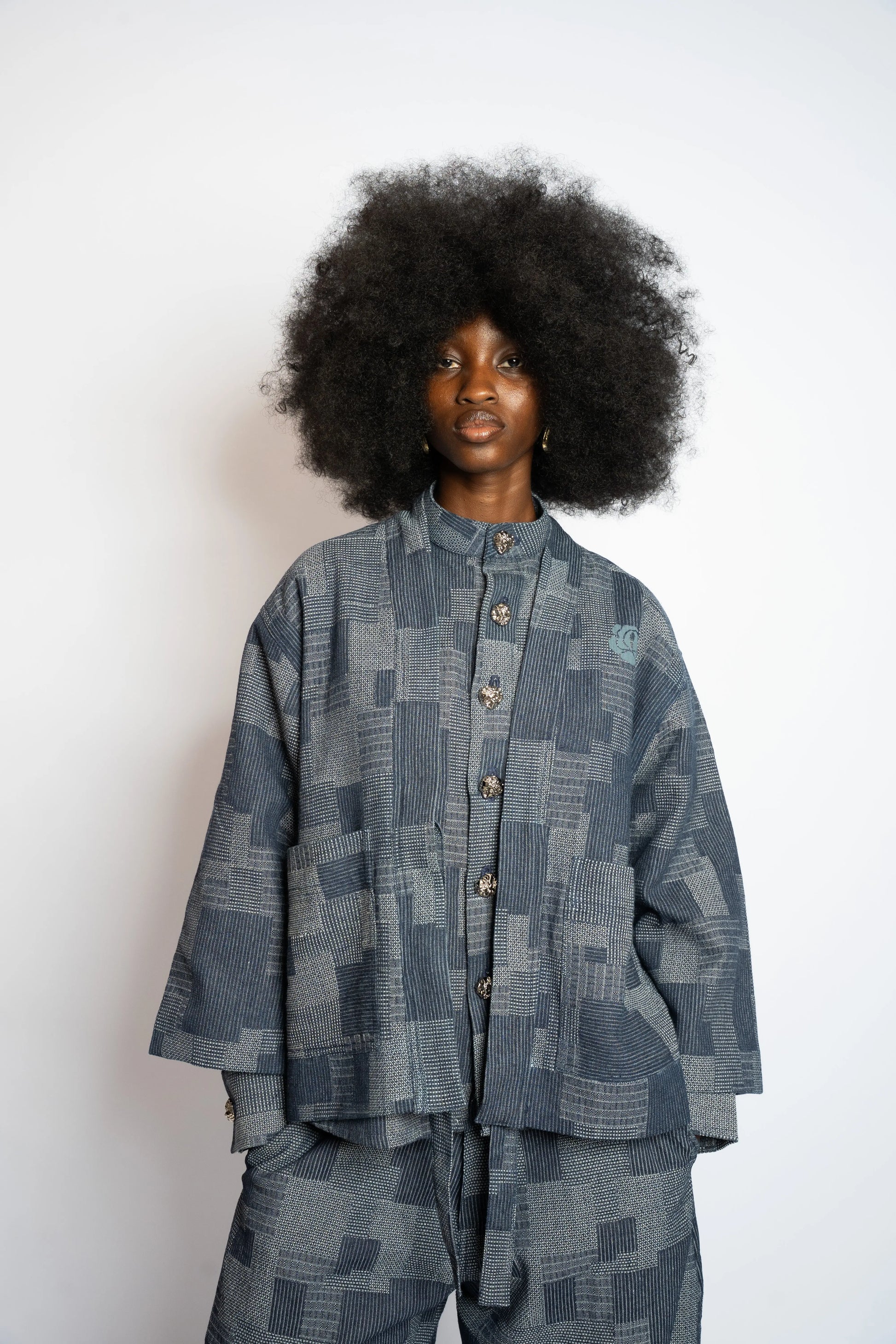 Kimono Patchwork Woven Denim Blue rosyneclub