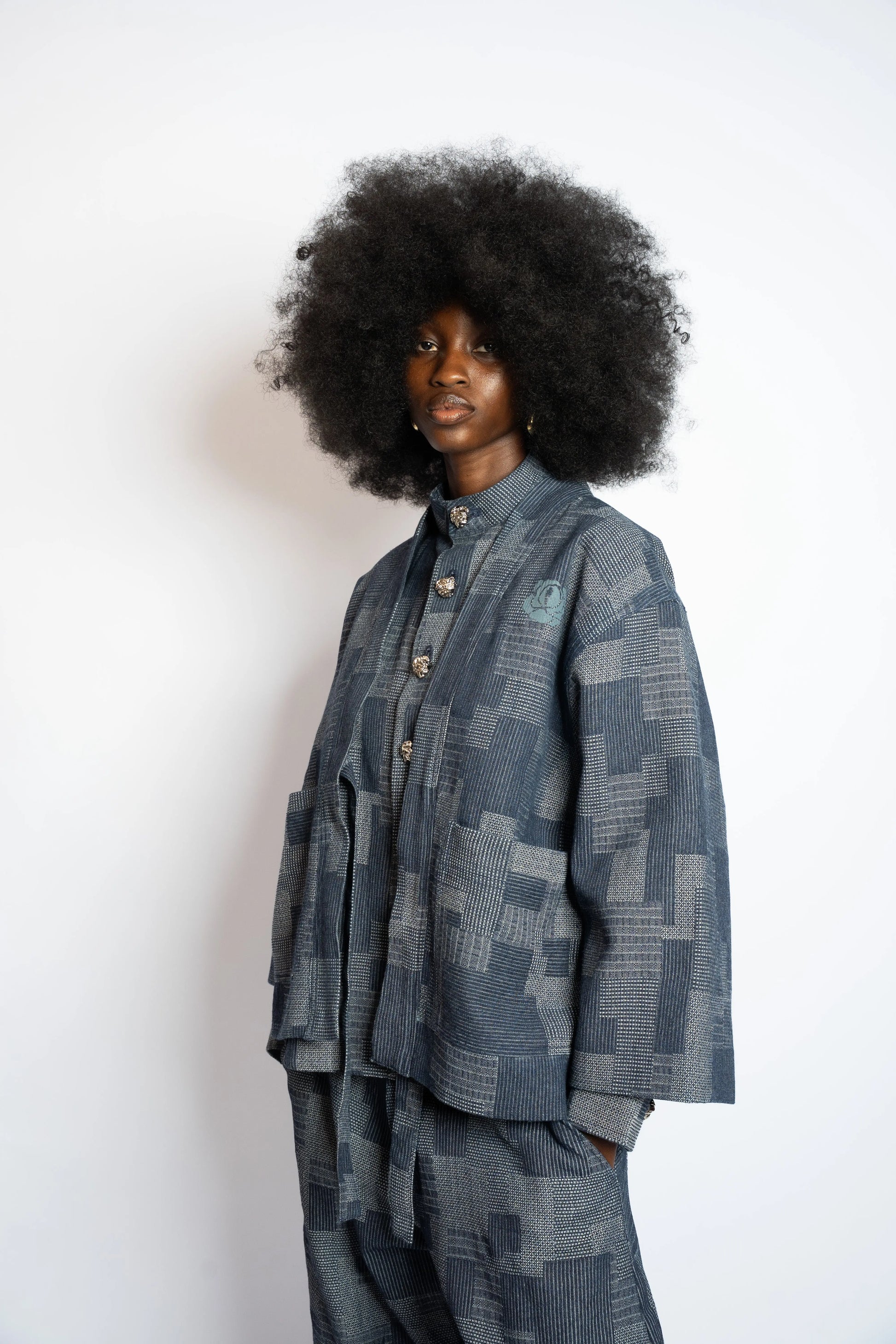Kimono Patchwork Woven Denim Blue rosyneclub