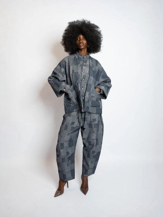 Kimono Patchwork Woven Denim Blue
