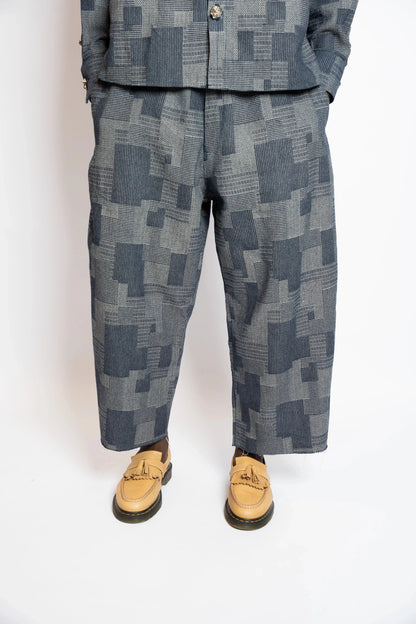 Pant Balloon 7/8 Patchwork Woven Denim Blue rosyneclub