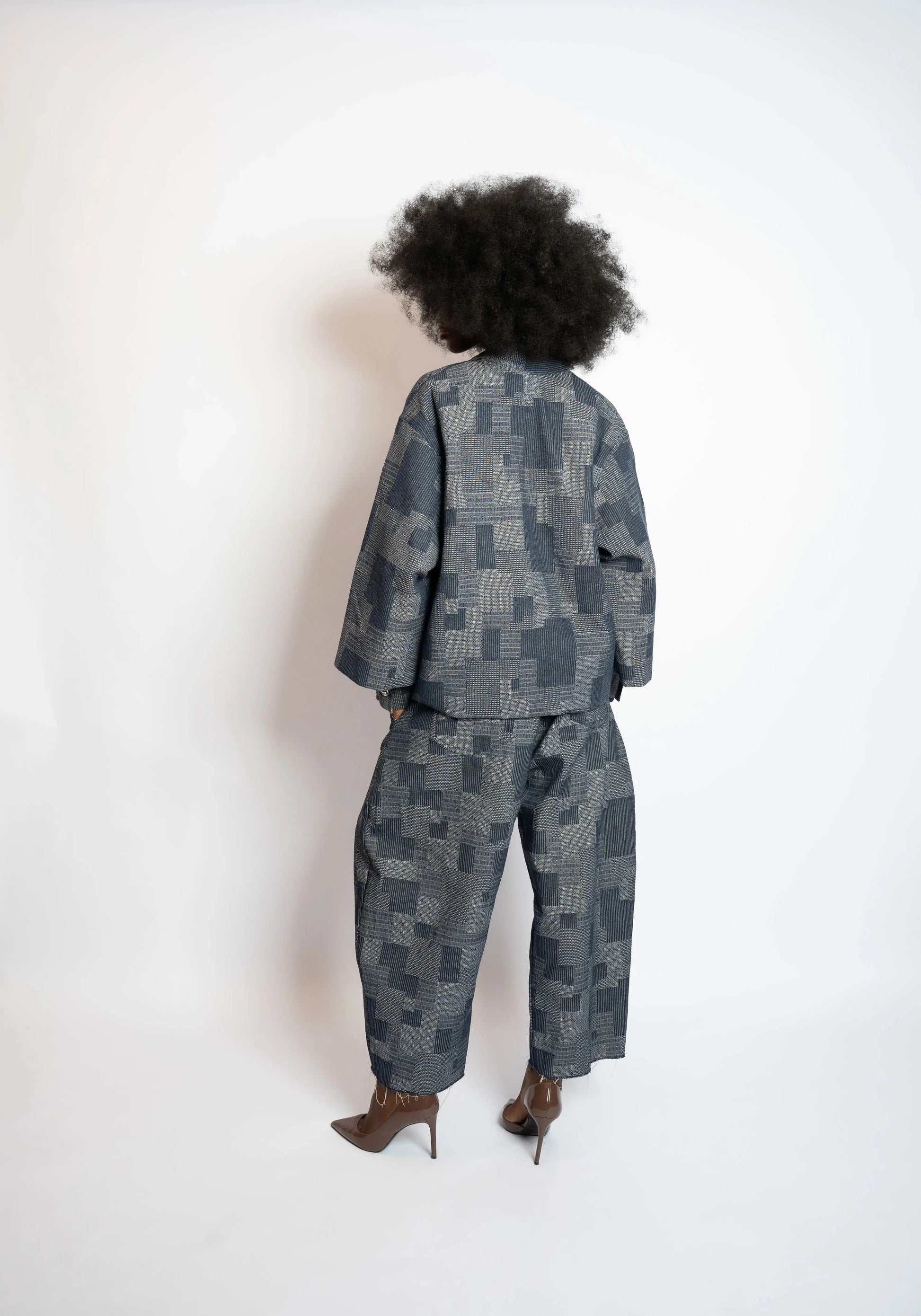 Pant Balloon 7/8 Patchwork Woven Denim Blue rosyneclub
