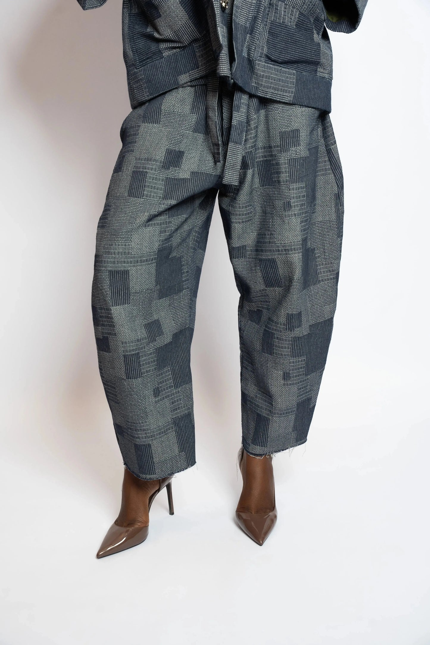 Pant Balloon 7/8 Patchwork Woven Denim Blue rosyneclub