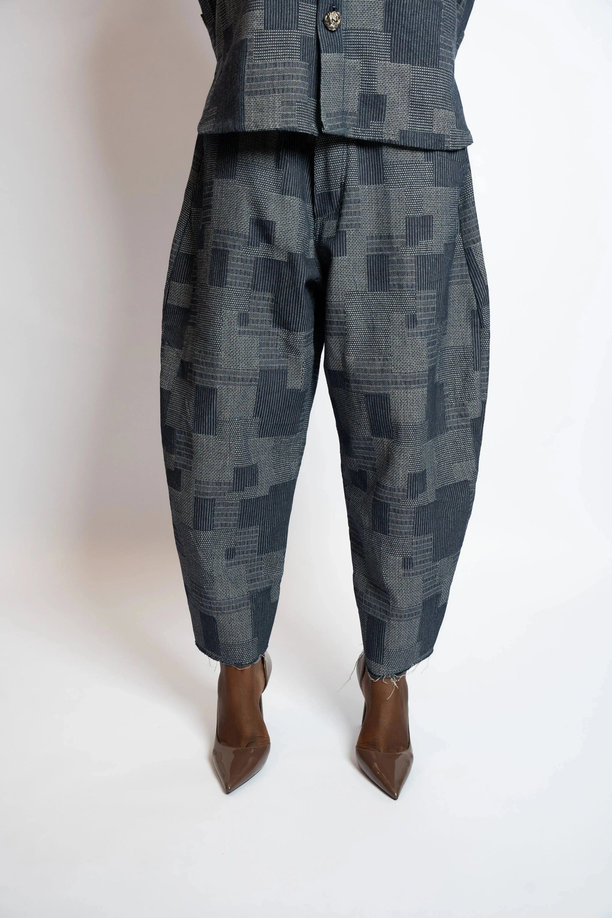 Pant Balloon 7/8 Patchwork Woven Denim Blue rosyneclub