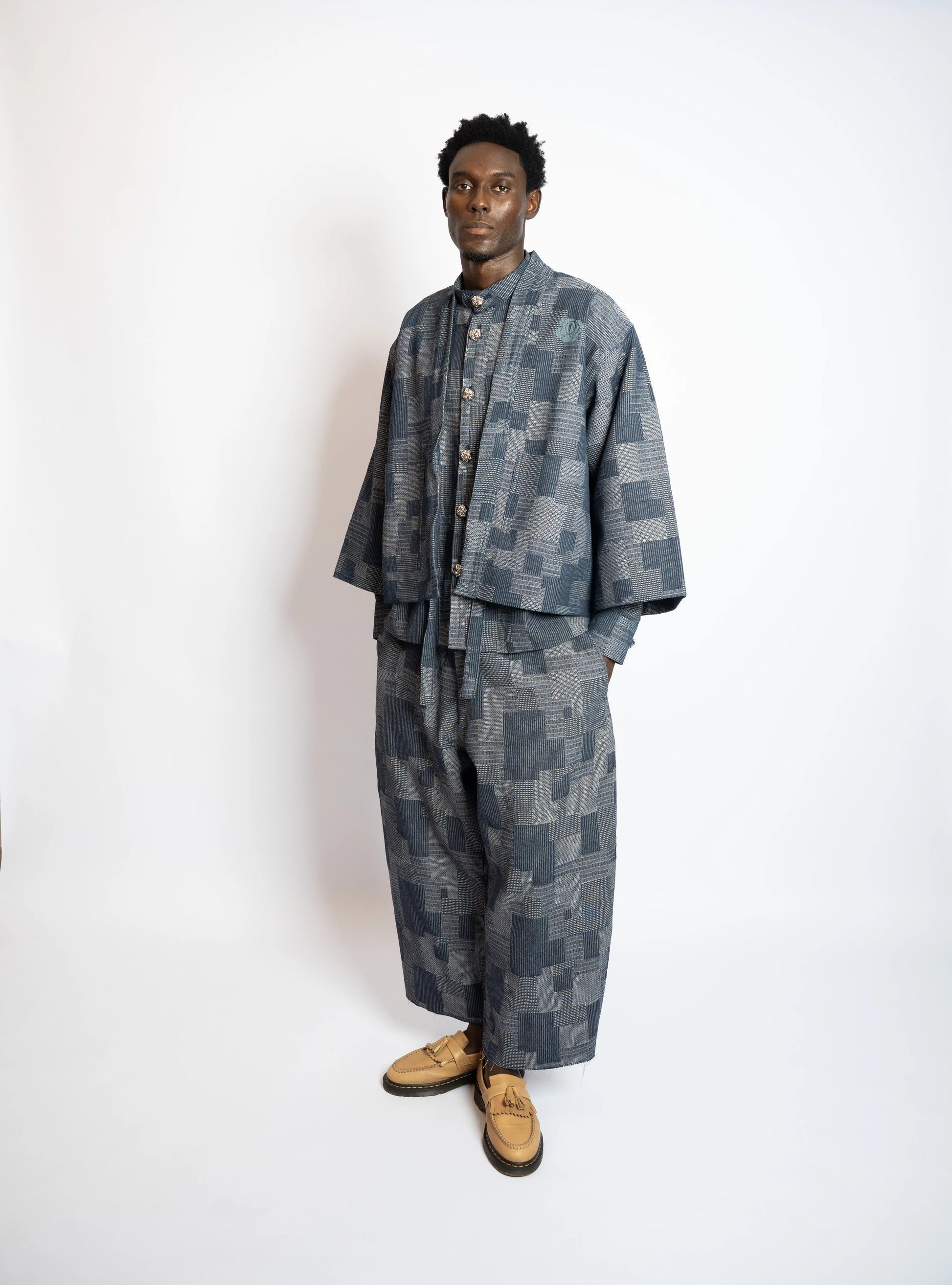 Pant Balloon 7/8 Patchwork Woven Denim Blue rosyneclub