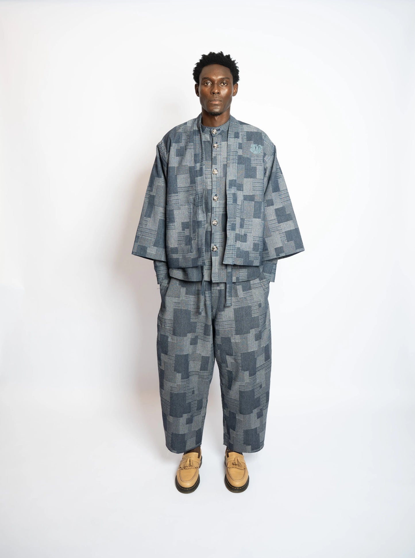 Pant Balloon 7/8 Patchwork Woven Denim Blue rosyneclub