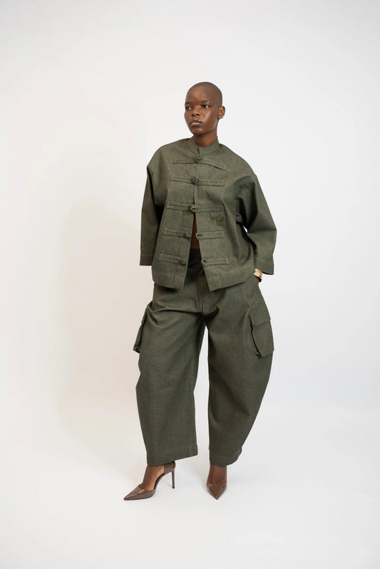 Hose Balloon Cargo Denim Khaki Grün