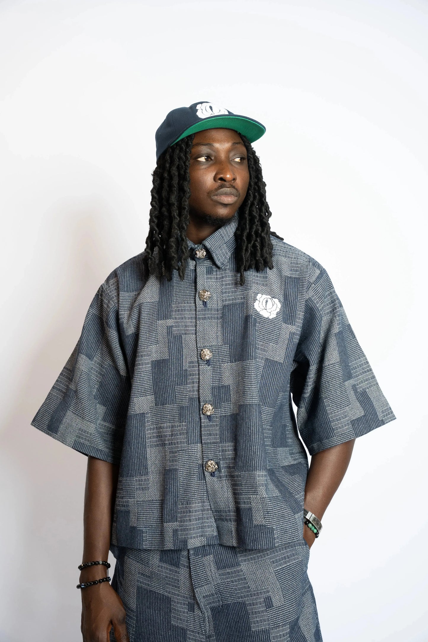 Shirt Crop Patchwork Woven Denim Blue rosyneclub